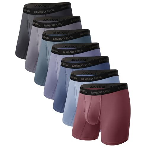 BAMBOO COOL Men's Ultra ComfortSoft Underwear, Moisture Wicking & Breathable No Ride Up Boxer Briefs with Fly, Multipack