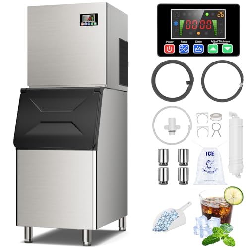 Commercial Ice Maker Machine 550Lbs/24H, Industrial Ice Maker with 350Lbs Storage Bin, Ice Ready in 8-15 min Commercial Ice Machine, Stainless Steel Ice Maker for Bar/Cafe/Restaurant/Business