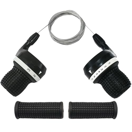 Tailcle 1 Pair Bicycle Twist Grip Gear Shifter Lever 3x7 Speed Revoshift Lever 21 Speed Non-Slip Rubber Bike Handle Bar Twist Grip Gear for MTB Mountain Bike