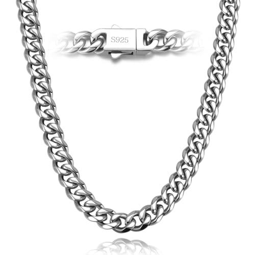 catonmoon Miami Cuban Link Chain Necklace For Men, 316l Stainless Steel And 925 Sterling Silver Filled, Diamond Cut, 7mm Width(S-7mm-28 inches)