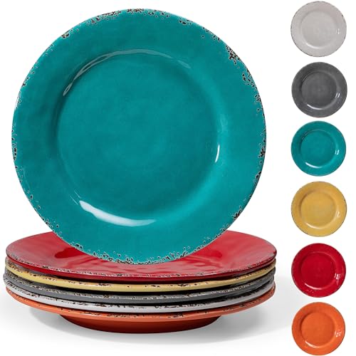 ZAROCRUS Rustic Melamine Dinner Plates, 11 inch Melamine Plates Set of 6, Large Salad/Dessert Plates, Unbreakable Colorful Serving Dishes Set for Indoor and Outdoor, Assorted Color…