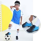 brooman Kids Firm Ground Soccer Cleats Boys Girls Athletic Outdoor Football Shoes(2,Black Blue)