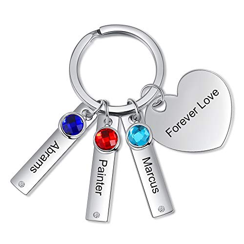 OPALSTOCK Gifts for Mom Personalized Key Chain with Simulated Birthstones Keyring Christmas Gifts for Women