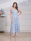 Women's Flower Embroidered Maxi Dress Long Floral Embroidery Dress for Women Formal Party Evening Dress Backless Summer High Waist Holiday Beach Long Dress Casual Wedding Cocktail Dresses Light Blue L