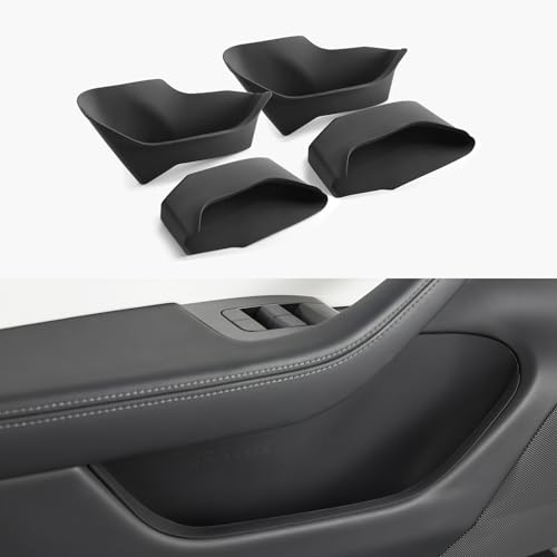 TPARTS Door Side Storage Box for Tesla Model 3 Highland 2024-2025, Silicone Waterproof Tray Organizer Compartment, Tesla Interior Accessories Front& Rear Door Handle Pocket Protectors Cover (Set of 4)