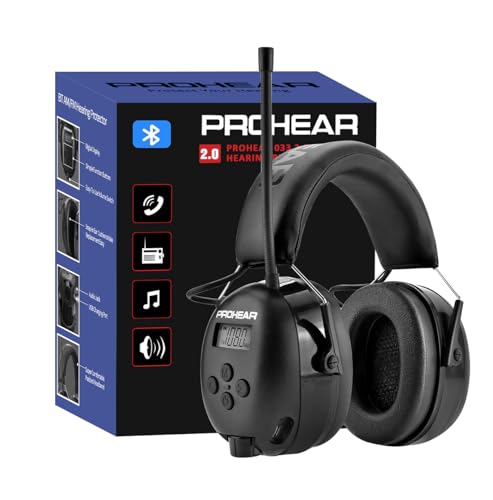 PROHEAR 033 Upgraded Bluetooth Hearing Protection AM FM Radio Headphones, 31SNR Noise Reduction Ear Muffs with Long-Lasting Stable Rechargeable Battery, 50 Hrs for Mowing Snowblowing, Black