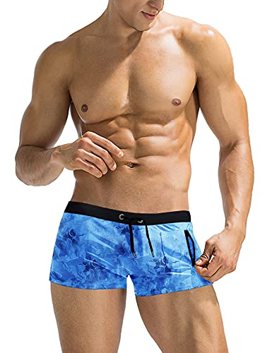 COOFANDY Mens Quick Dry Lightweight Square Leg Cut Trunks Swimwear, Medium, Pattern 2