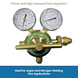 Flame Tech High-Pressure Piston Regulator for Inert Gases, Regulator for Nitrogen and Argon Gas, Forged Brass Body and Bonnet, Easy to Read Dual Scale, Precise Stabilized Control