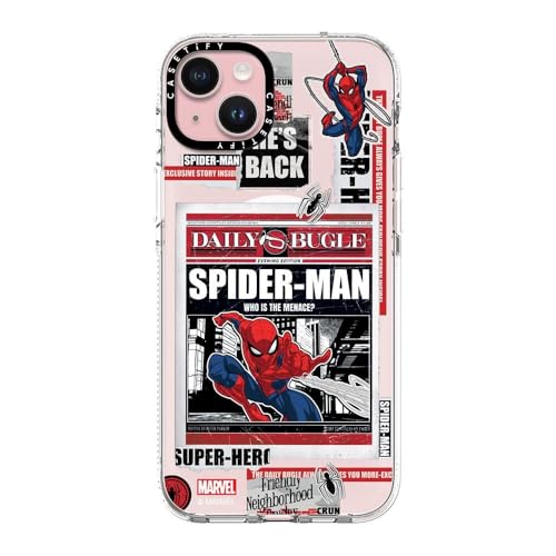 CASETiFY Clear iPhone 15 Plus Case [Spider-Man Co-Lab/Not Yellowing / 6.6ft Drop Protection/Magsafe] - Spider-Man Newspaper - Clear
