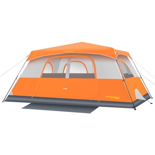 FanttikOutdoor Zeta C10 Pro Camping Tent 10 Person Instant Cabin Tent Setup in 60 Seconds with Rainfly & Windproof Portable with Carry Bag for Family Camping & Hiking, Orange