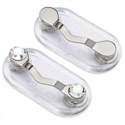 Readerest Magnetic Eyeglass Holder - Eye Glass Clip Holder, Glasses Accessories, Eye Glass Clips for Shirts, Sunglasses Holder from Shark Tank - 2 Pack, Stainless Steel (One with Crystal, One Plain)