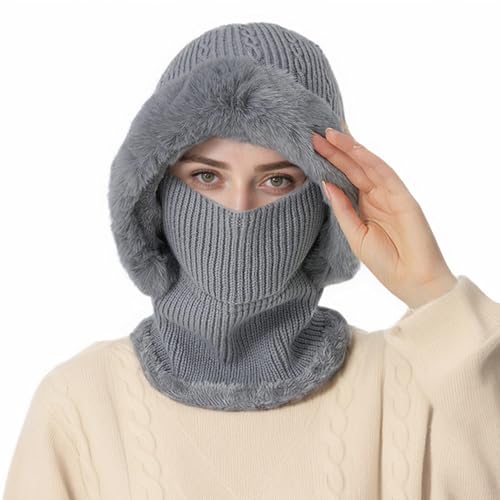 Balaclava Women Face Cover for Cold Weather Fleece Face Mask for Men Womens Winter Hat,Warm Ski Mask Knit Hooded Scarf Hat (Grey)