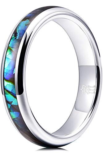 THREE KEYS JEWELRY Womens Tungsten Carbide Abalone Shell Inlay Unisex Wedding Bands Rings for Women 4mm Comfort Fit Vintage Silver size 8