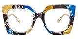 Zeelool Readers Oversized Square Blue Light Blocking Reading Glasses for Women Qatar ZOP01892 (Blue-Black, 1.75)