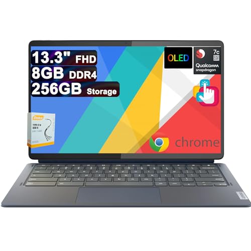 Lenovo IdeaPad Duet 5 Chromebook Laptop | 13.3" FHD OLED Touch 400nits 100% DCI-P3 | Qualcomm 8-core Snapdragon 7c G2 | 8GB DDR4 256GB Storage (128GB eMMC + 128GB SD Card) w/Keyboard w/DLCA Accessory