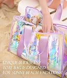 KOSENEC Beach Bags for Women, 30L Large Iridescent Clear Tote Bag, Sandproof & Waterproof Beach Bag+Waterproof Phone Pouch, Widen Strap Beach Tote Bag for Vacation Pool Beach Cruise Travel Essentials