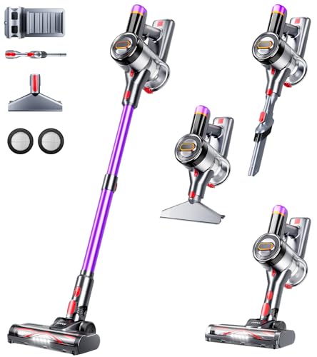 VIAFLY Cordless Vacuum Cleaner, 500W 40Kpa 60Mins Vacuum Cleaners for Home, Self-Standing Stick Vacuum with LDE Display, Wall Mount Charging, Anti-Tangle Wireless Vacuum for Carpet Pet Hair Hardfloor