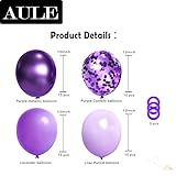 AULE Metallic Purple and Premium Latex Lavender Lilac Balloons 60 Pack 12inches and Purple Confetti Balloons with Purple Ribbons Set for Birthday Bridal Shower Wedding Party Decorations