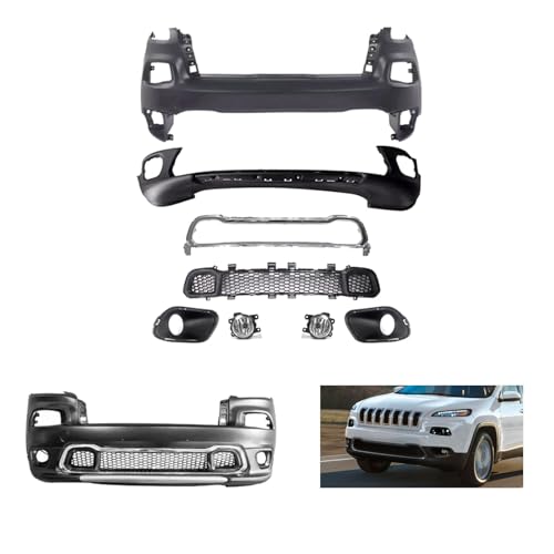 Front Bumper Cover Assembly with Lower Grille/Trim Surround/Fog Lights Compatible with 2015-2018 Cherokee Replacement Bumper Full Kit