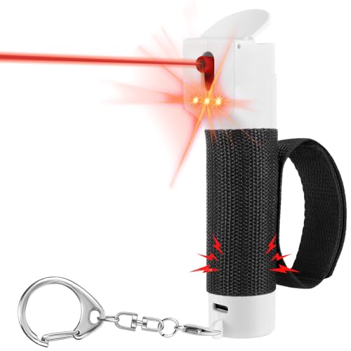 3-in-1 Personal Safety Alarm Keychain, Pepper Spray Self Defence for Women, Red Gel & 130 dB Siren & Strobe Lights, UV Marking Dye, Canister Replaceable, Adjustable Wrist Strap for Jogger Runner