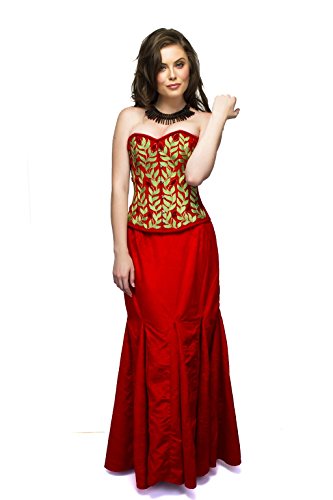 Red Velvet Embroidery Design Burlesque Costume Overbust Corset Waist Trainer Top