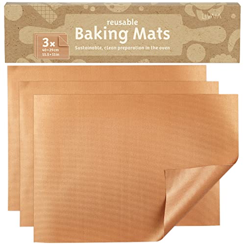 Durable baking film: 3 x premium baking paper, reusable for oven and grill, reusable baking paper, non-stick, 500 °F heat resistant, washable, reusable baking paper, baking mat by Livaia