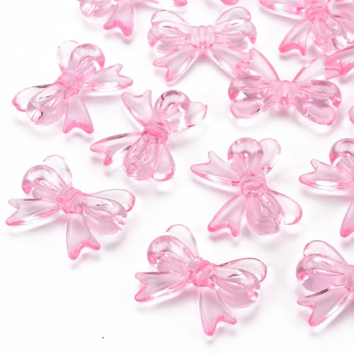 Ornazy 290 pcs Transparent Acrylic Bow Beads Pearl Pink Color Bowknot Loose Spacer Beads for DIY Necklace Bracelet Earring Jewelry Making