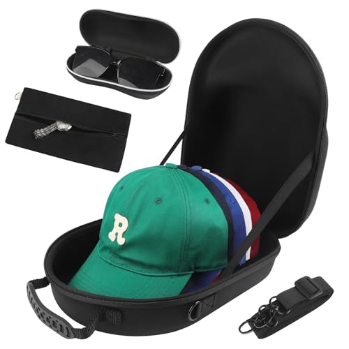 Wlicon Hard Hat Travel Case Hat Case for Baseball with Caps Adjustable Shoulder Strap & Sunglass Box Storage Bag Foldable Clothes Hanger for Travel and Home Storage