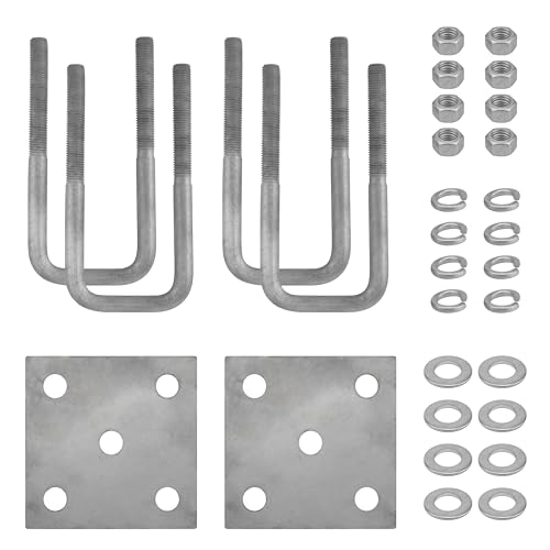 Hot Dipped Galvanized Boat Trailer Axle U-Bolt Kit for Boat Trailer Axle Leaf Springs, Heavy Duty Square Boat Trailer M12 U-Bolts with 8MM Plate for 2" Axle, 2 1/8" W x 4 3/4" L Inch