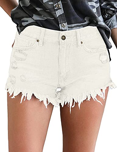 luvamia Womens Fashion Jean Shorts for Women Stretchy High Waisted Ripped Denim Shorts Women Denim Shorts Women Stretchy Short Shorts for Women Cute Clothes White Size Small Fits Size 4 Size 6