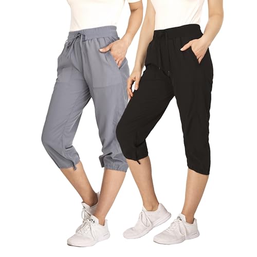 Ultra Performance Capri Pants for Women 2 Pack Womens Capris Hiking Capri Pants Summer Clothes for Women (Avail in Plus Size) Black, Heather Grey
