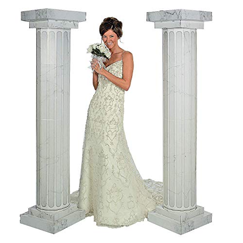 Fun Express Marble-Look Fluted Pillars 6' Tall - Large Party Decor - Wedding, Prom, Formal Dances - 3D Stand Ups - VBS Vacation Bible School Supplies/Decor - 2 Pieces