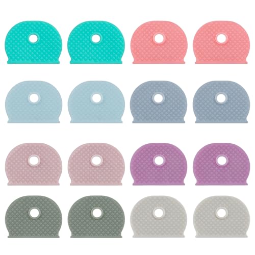 Uniclife 16 Pcs Key Covers Caps, 1" Key Identifiers, Soft Stretchy Key Covers for House Key, Key Head Protectors for Standard Keys (Not Suitable for Odd-Shaped Keys), 8 Colors