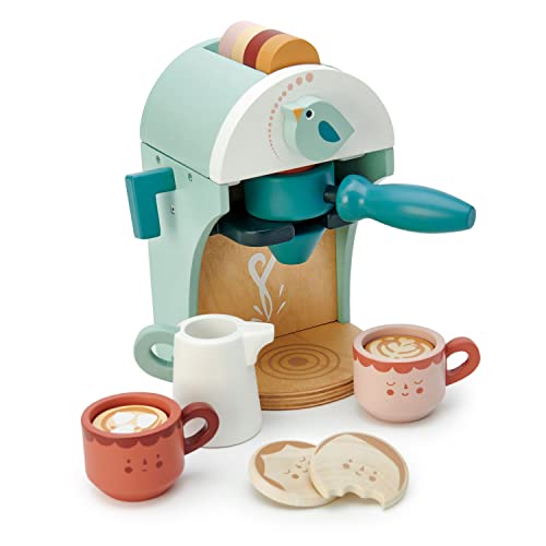 Tender Leaf Toys - Babyccino Maker - Wooden Coffee Machine Pretend Food Play Toy with Espresso Capsules and Cups - Made with Premium Materials and Craftsmanship - Age 3+