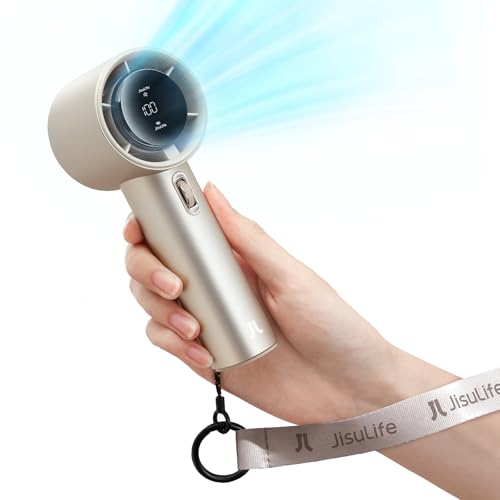JISULIFE Portable Handheld Fan, Speed(1-100) Adjustable Turbo Mini and 5000mAh Battery Rechargeable Personal Fan with Metal Body, Digital Display, Gifts for Women Men Travel/Camping/Outdoor-Brown