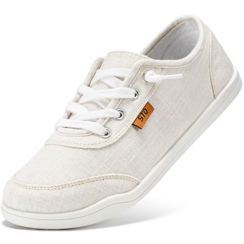 STQ Womens Canvas Shoes Cute Casual Sneakers Low Top Fashion Comfortable for Walking Beige Size 9