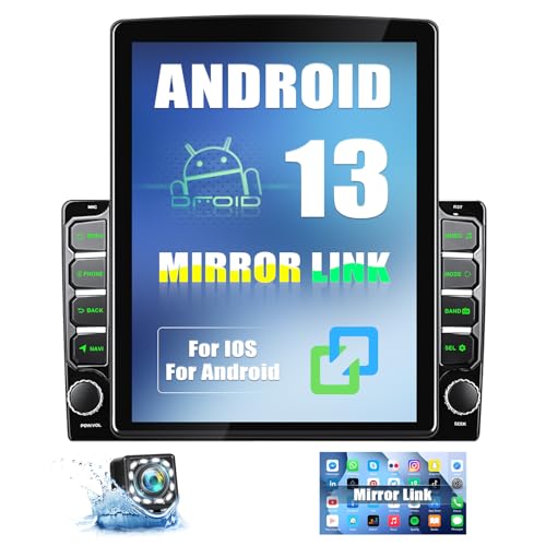 Android 13 Double Din Car Stereo with WiFi GPS Navigation,9.7" Vertical 2.5D Touchscreen Car Radio with iOS/Android Mirror Link,Bluetooth,FM Radio,Dual USB Input,SWC+ Backup Camera