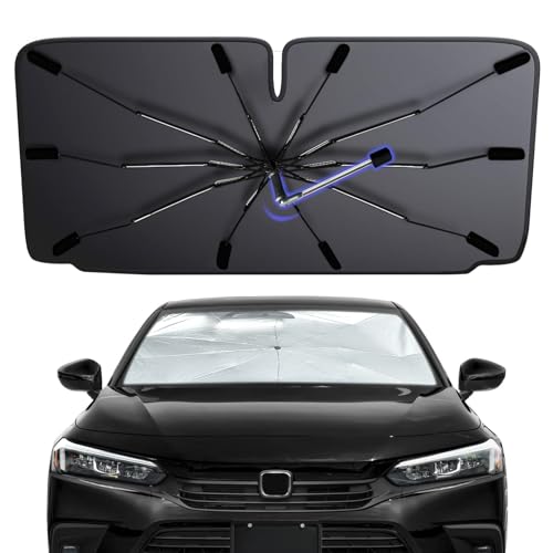 2025 Windshield Sun Shade Umbrella, Foldable Car Sunshade for Mid-Size Sedan, 360 Rotating Automotive Interior Sun Protection for 99% Heat UV Blocking, Auto Heat Shield Accessories(Medium)