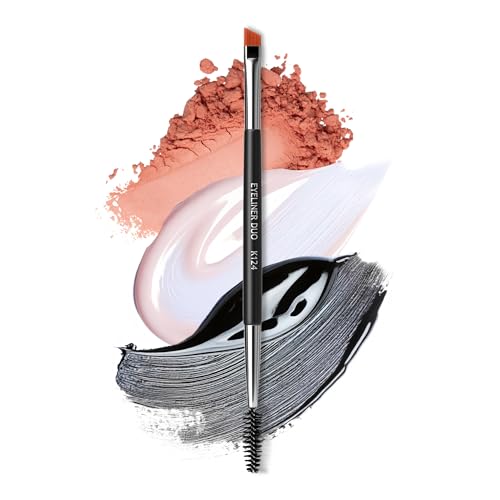 Eyeliner Brush Duo by Keshima - with Extra Fine Angled Eyeliner Brush for High Precision Eye Liner Application, and Spoolie for Eyebrow Grooming and Shaping