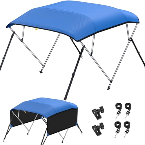 KAKIT 3 4 Bow Bimini Tops Cover for Boats with Mesh Sides Heavy Duty Boat Canopy Adjustable 4 Straps Easy Install Zippered Storage Boot No Frame