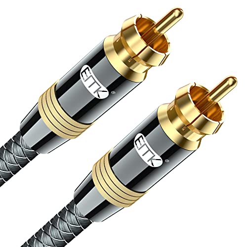 EMK 10Ft RCA to RCA Subwoofer Cable - 24K Gold-Plated, Nylon Braided RCA Audio Cable, Double Shielded Digital Coaxial Cable for Premium Home Theater & Hi-Fi Systems