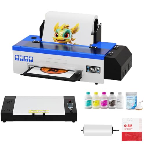 PUNEHOD DTF Printer A3 L1800 with White Stirring System Transfer Printing Machine with Roll Feeder Direct to Film Printer for DIY Print T-Shirts（Printer+Oven+6x250ml Ink）