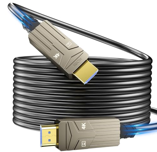 Soonsoonic Fiber Optic HDMI Cable 200ft,18Gbps 4K@60Hz(4:4:4) Unidirectional Active 2.0 Cord,Support HDR10 ARC HDCP 2.2 3D CEC Atmos DTS:X, Ultra high Speed Flexible and Slim（60m）