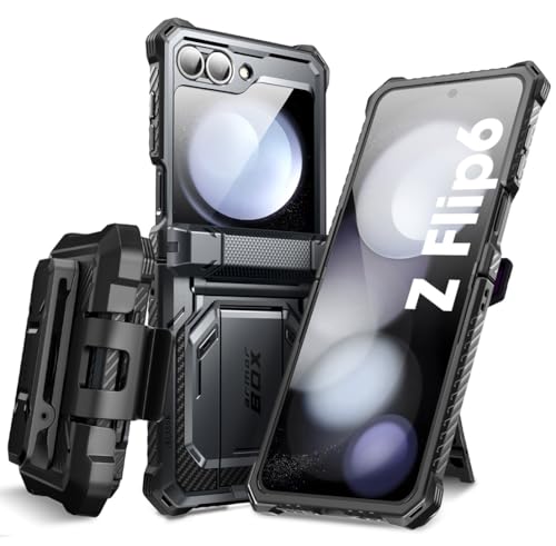 i-Blason for Samsung Galaxy Z Flip 6 Case with Stand, [Built-in Screen Protector] [Hinge Protection] [Belt-Clip], Full-Body Military Protection Phone Case for Samsung Z Flip 6/5, Armorbox, Black