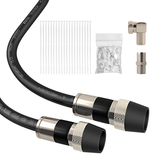 RELIAGINT Coaxial Cable 50FT, RG6 Coax Cord for TV with Weatherproof Boot - Ideal Outdoor TV Cable Wire and Antenna Extension, Tri-Shield UV Fire Resistant Wall Rated Black RG6