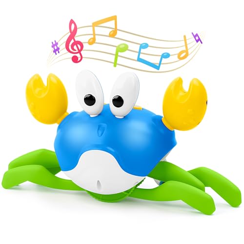 Hielse Baby Toy Crawling Crab Baby Toy, Increase Baby's Tummy Time Crab, Inspire Crawling, Automatic Obstacle, Rechargeable, Music, Speed Adjustment, Recording, Dancing Crab Toy for Kids Development