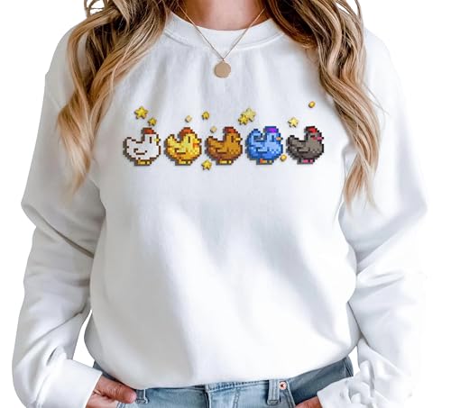 Game Valley Chicken Sweatshirt Graphic Pullover Tops, Stardew Sweater Hoodie T Shirt, Perfect Gifts for Gamers (A1)