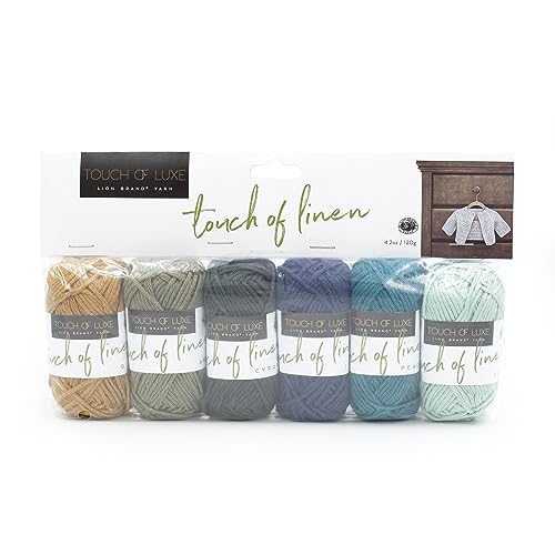 Lion Brand Yarn Touch of Linen, Natural Fiber Yarn, 6-Assorted Mini Sample Pack, Wind