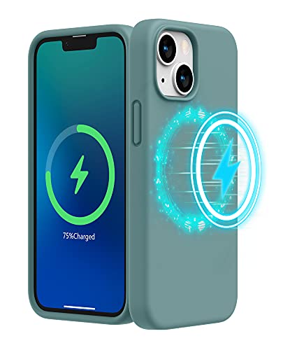 SURPHY Magnetic Case Designed for iPhone 13 Mini Case Compatible with MagSafe (5.4 inch 2021 Release), Liquid Silicone Phone Case with Microfiber Lining (Cactus Green)