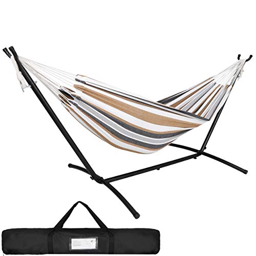 SUPER DEAL Portable 9FT Hammock Stand with 2 Person Hammock Included 620 LBS Capacity Adjustable Hammock Bed with Space Saving Carrying Case for Camping Garden Backyard Patio Indoor Outdoor